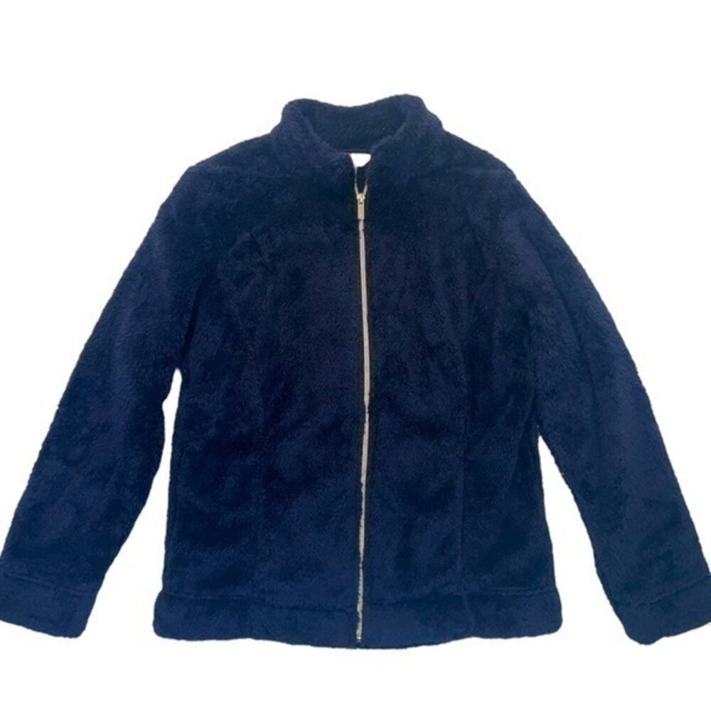 Croft & Barrow Women’s Teddy Fleece Jacket Medium Navy Blue Full Zip Plush Coat